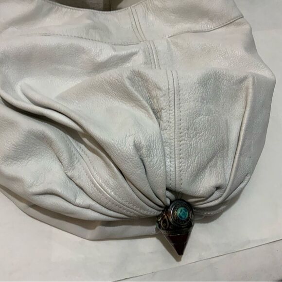 JIMMY CHOO HOBO SHOULDER BAG-LARGE-WHITE LEATHER BOTTOM JEWELED ACCENT UNIQUE - Picture 14 of 16